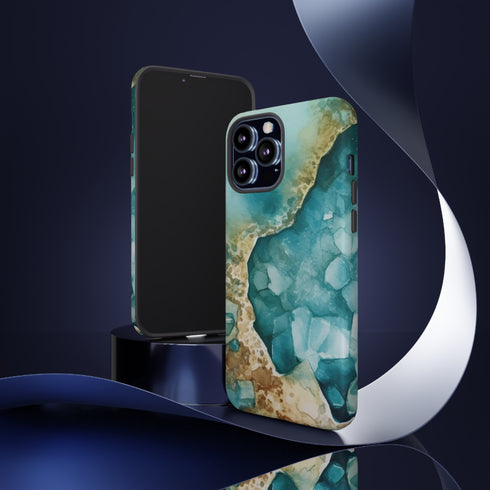 Aquamarine inspired Geode in Watercolor - Impact Resistant Phone Case